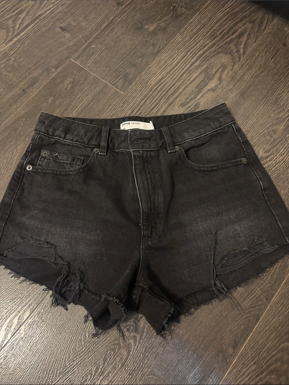 Garage Black Distressed Denim Shorts
